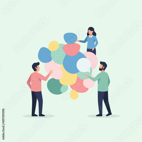 People collaborating on a colorful abstract idea or concept.