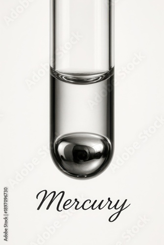 Metallic quicksilver element sample for scientific and educational research purposes