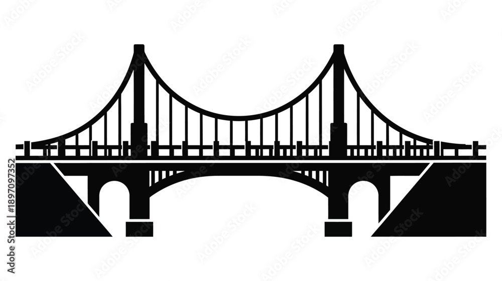 Obraz premium a striking black and white illustration depicting a suspension bridge silhouette