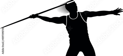 Athlete in motion a silhouette of strength and precision in javelin throw