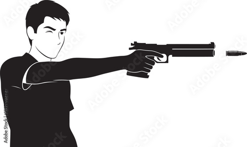 Man holding a gun and aiming to the right
