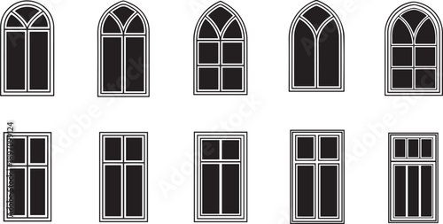 Black and white of various window styles windows arched windows 1 rectangular windows Gothic style