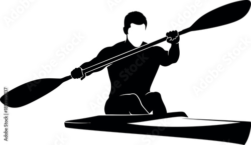 Kayaker in a boat with a double bladed paddle