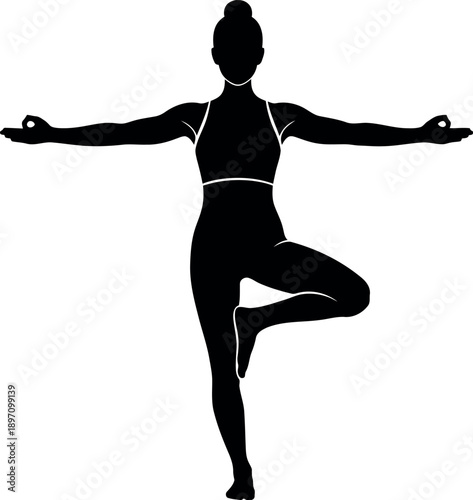 Yoga pose silhouette of a woman in balance