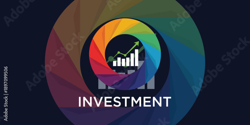 modern growth investment and colourfull circle logo design. simple chart and arrow shapes logo design graphic vector illustration.