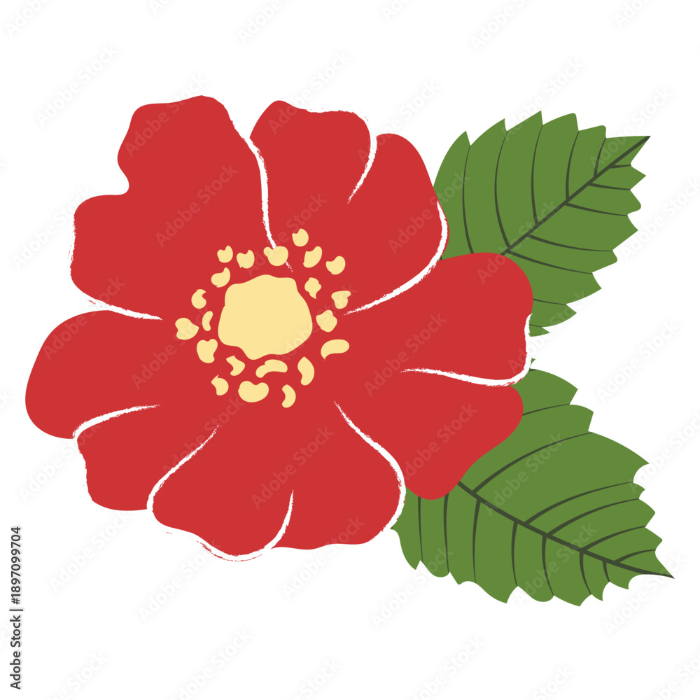 Φωτογραφία Red wild rose flower with leaves