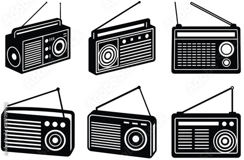 Retro radio icon. line and glyph version, outline and filled vector sign. Old radio with antenna linear and full pictogram. Symbol, logo illustration. Different style icons set