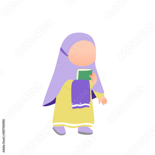 Muslim girl go to mosque bring quran