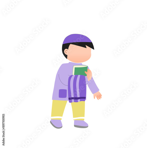 Muslim boy go to mosque bring quran
