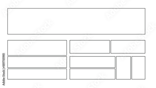 Blank layout template featuring various rectangular boxes offers a clean and versatile grid for organizing content in web or print design.