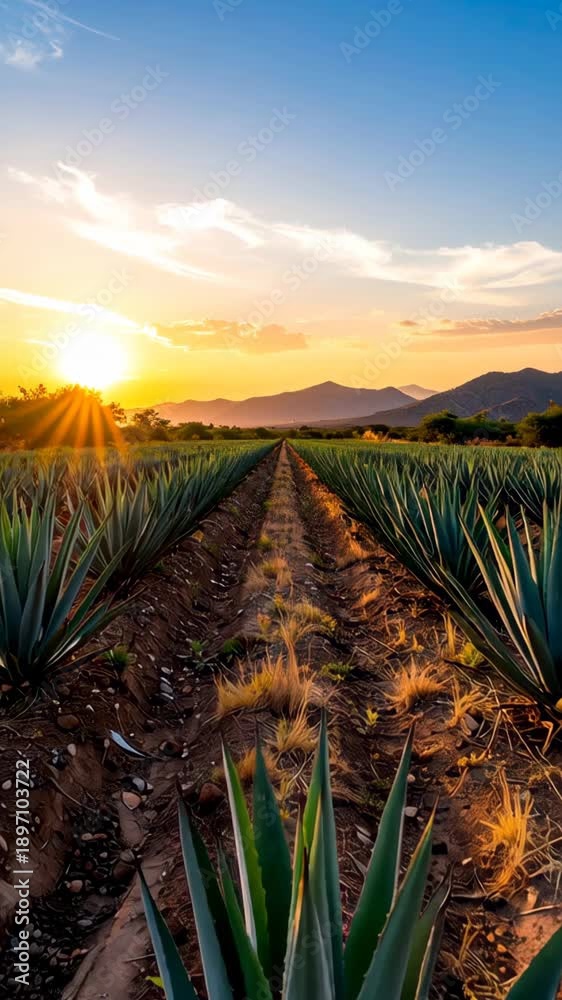 custom made wallpaper toronto digitalExpansive agave field under a vibrant sunset with distant mountains