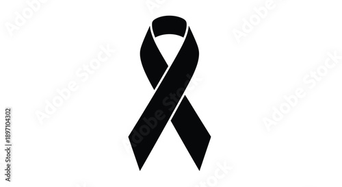 Simple black awareness ribbon graphic symbolizing mourning remembrance loss and solidarity