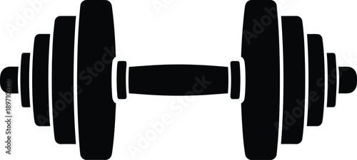 Minimal Black Dumbbell Silhouette Icon Isolated on White Background Vector