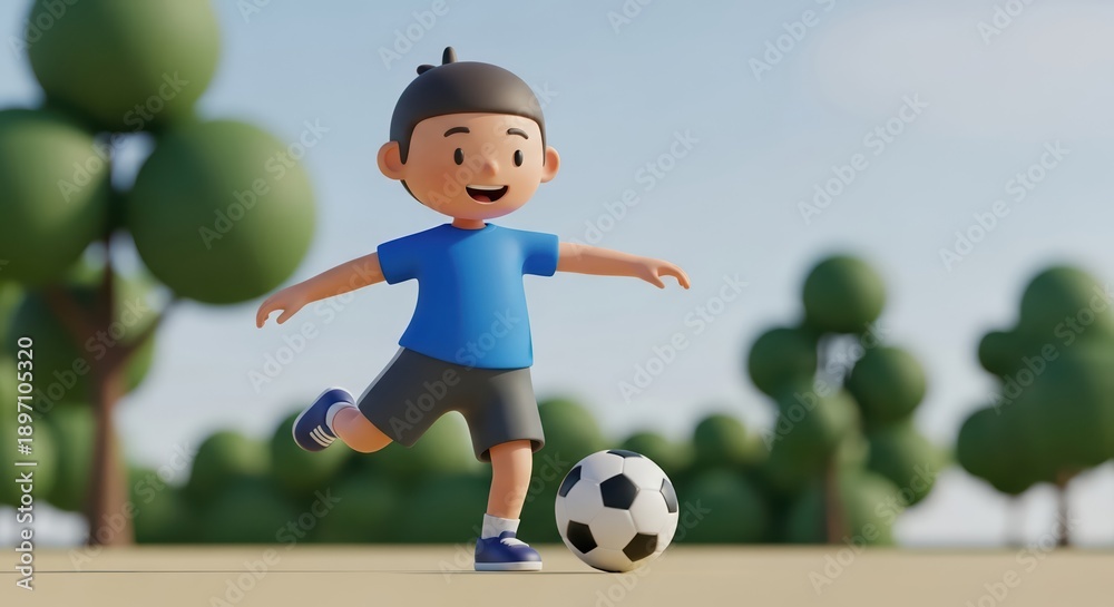 Obraz premium Boy practicing in the park with a soccer ball