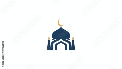 Islamic Mosque Icon with Crescent Moon and Minarets Representing Faith and Spirituality