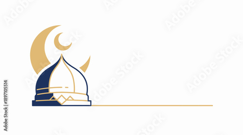 Modern mosque dome illustration featuring crescent moon and islamic architecture in a serene environment
