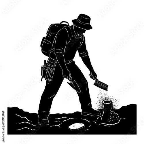 Archaeologist Carefully Examining Artifacts During Excavation Process.