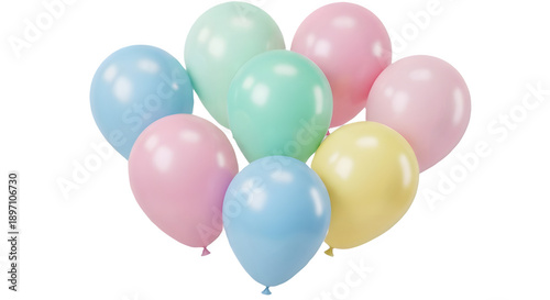 Pastel colored balloons isolated on white background.