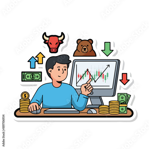 Man Analyzing Stock Market Trends on Computer.