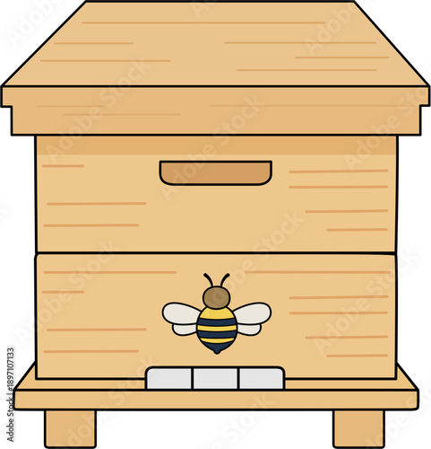 Wooden Beehive Box Illustration for Apiary and Honey Production