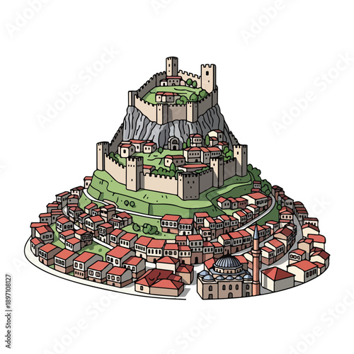 Medieval Fortress Castle on Mountain Top.