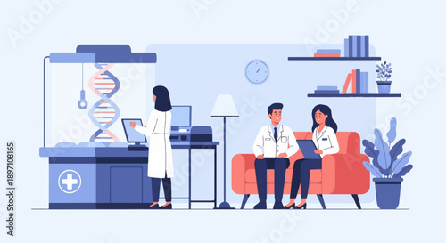 Medical professionals observe DNA research in a modern laboratory setting