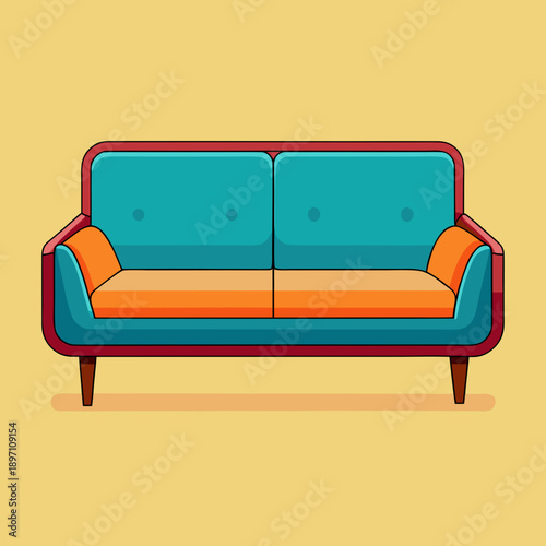 Two Seat Sofa Couch Flat Vector Illustration