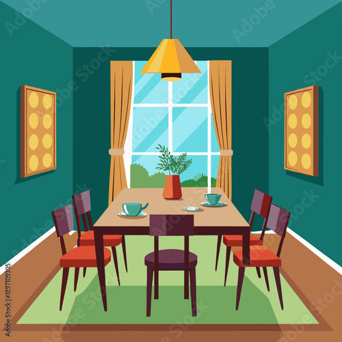 Elegant Dining Room with Large Window and Table