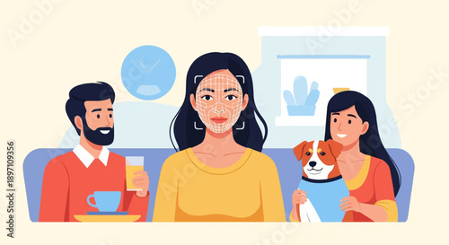 Friends and pet enjoying a cozy afternoon indoors