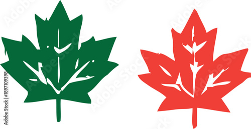 Vector illustration of a red autumn maple leaf design element held in a hand as a nature symbol of the fall season tree foliage