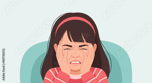 Frustrated girl with hands on face, expressing distress