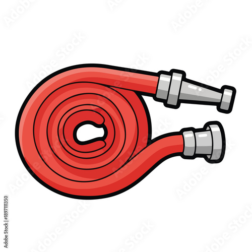 Red Fire Hose with Metal Fittings.