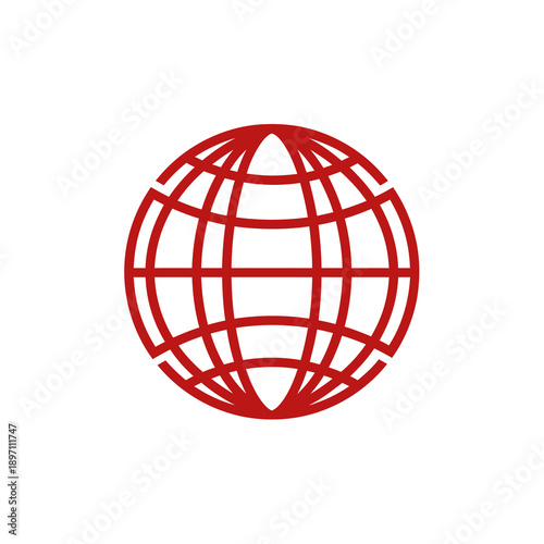 Red Globe Icon on White Background - Global Network and Internet Concept