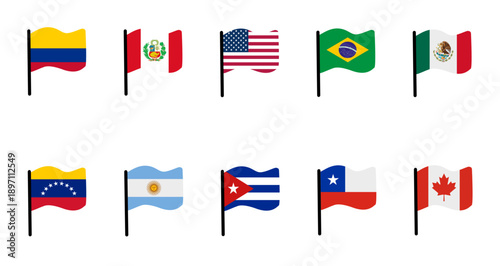 American country flags icon set