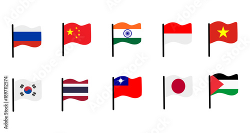 Asian country flags icon set