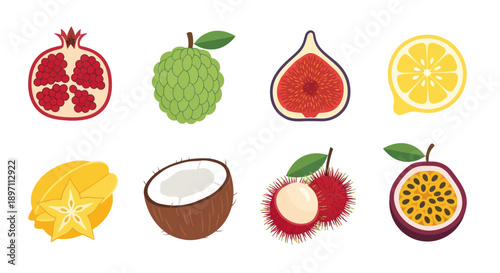 Colorful assortment of exotic fruits isolated