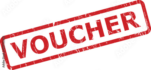 A rectangular red grunge rubber stamp featuring the word VOUCHER displayed prominently on a clean white surface