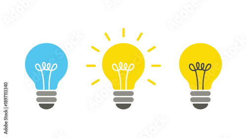 Three light bulbs, one blue and two yellow, symbolizing ideas and innovation