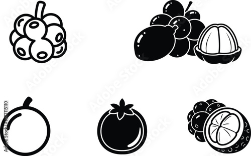 Various fruit icons in a simple line drawing style on a white background
