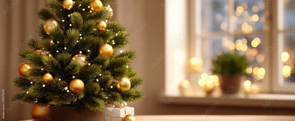 Fototapeta premium Festive new year decor and lights create joyful holiday moments inside and out