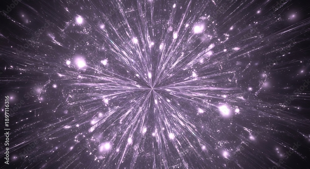 Fototapeta premium Ethereal purple energy burst with radiating lines and sparkling particles