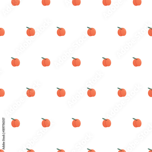 Seamless pattern of ripe peaches or apricots on white background. Minimal fruit vector.