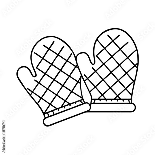 Minimal Oven Mitts Kitchen Line Icon
