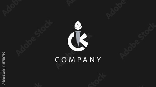 Elegant and minimalist vector logo featuring a stylized lit torch integrated with a letter initial, symbolizing illumination, knowledge, and guidance for a modern company brand identity