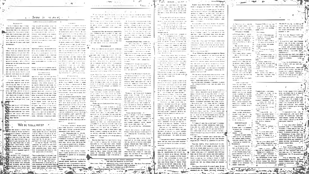 Fototapeta premium Detailed Vintage Newspaper Texture with Dense Faded Text, Distressed Edges and Retro Abstract Background Overlay.