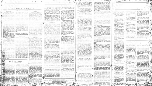 Detailed Vintage Newspaper Texture with Dense Faded Text, Distressed Edges and Retro Abstract Background Overlay.