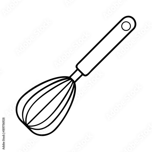 Kitchen whisk utensil line icon - Minimal black outline icon of a kitchen whisk, representing baking, mixing ingredients, and food preparation for apps and interfaces.
