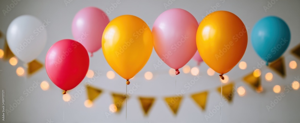 Fototapeta premium Balloons drift joyfully above a vibrant birthday party brimming with celebration and cheer