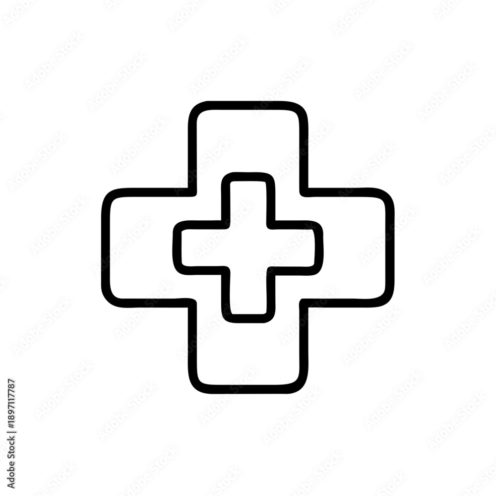 Obraz premium Simple medical cross symbol in minimalist black line design 