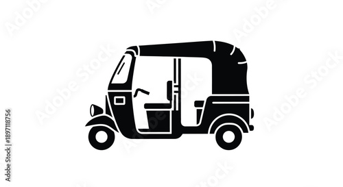 Black silhouette of a three wheeled auto rickshaw vehicle silhouette